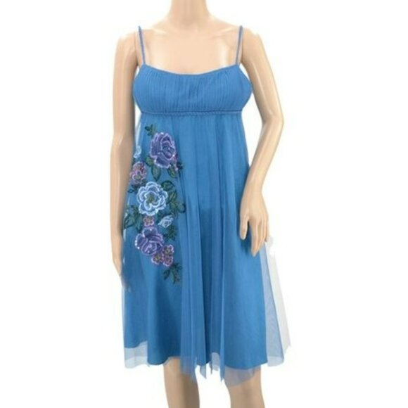 NWT Blue Papell Empire Babydoll Floral Embroidered Mesh Tulle Fit Flare Dress 6